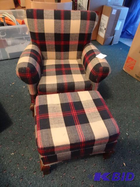 lot 83 image: Cloth Covered Doll Chair w Matching Footstoo...