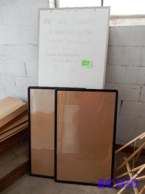 lot 128 image: White Board Easle and 2 display boards