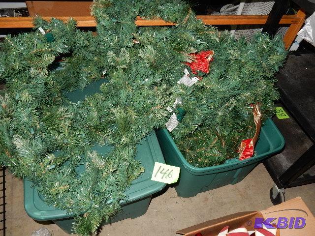 lot 146 image: 2 Large bins of Garlan, lighted and bows