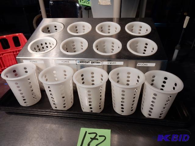 lot 172 image: Stainless Silver Ware holder and plastic baskets