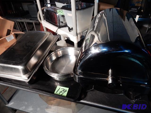 lot 179 image: Chafing Dish, 2 chaffing pans, 2 pan,no handle on cover
