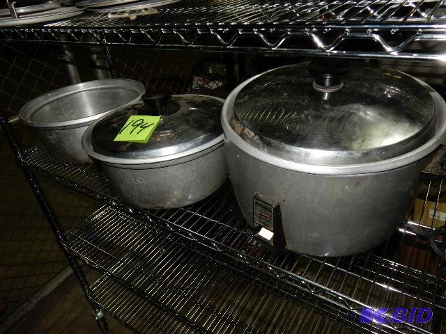lot 194 image: Panasonic Cooker and 3 aluminum pans