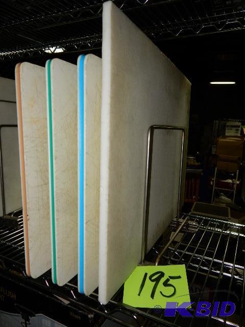 lot 195 image: 4 Cutting Boards and holder
