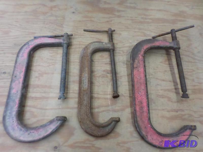 lot 21 image: (3) Large C-Clamps, 12"...