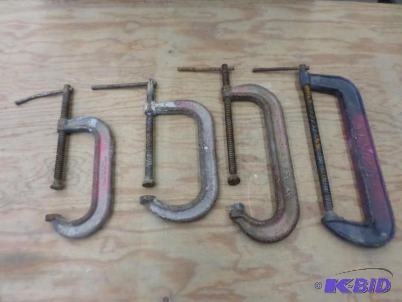 lot 22 image: (4) Large C-Clamps, 8"-10"-12"...