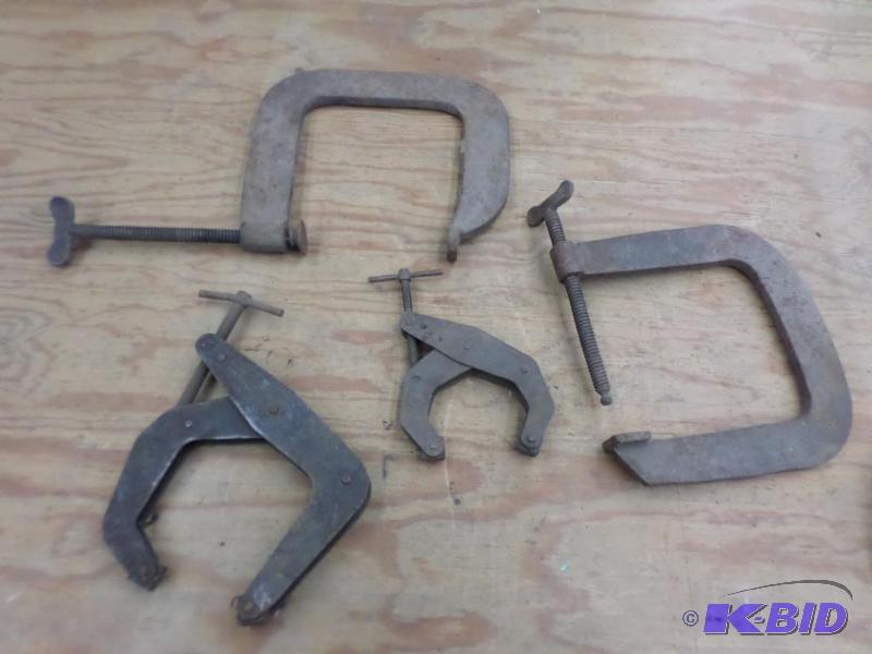 lot 77 image: (4) Various Sized Industrial C-Clamps...