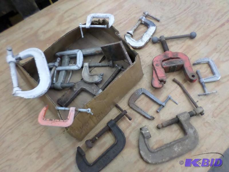 lot 85 image: Box Of Assorted C-Clamps, Etc...