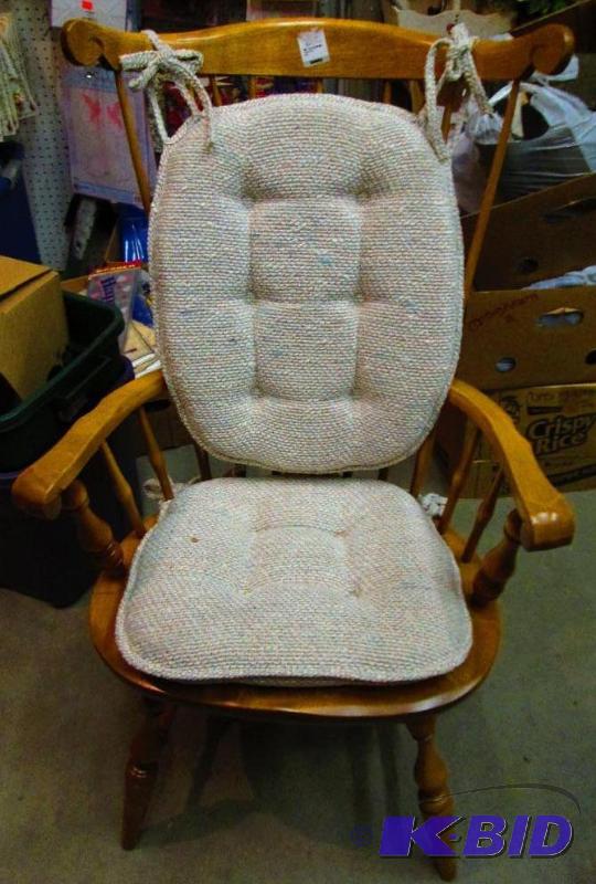 lot 3 image: Solid wood chair with padded back and seat, n...