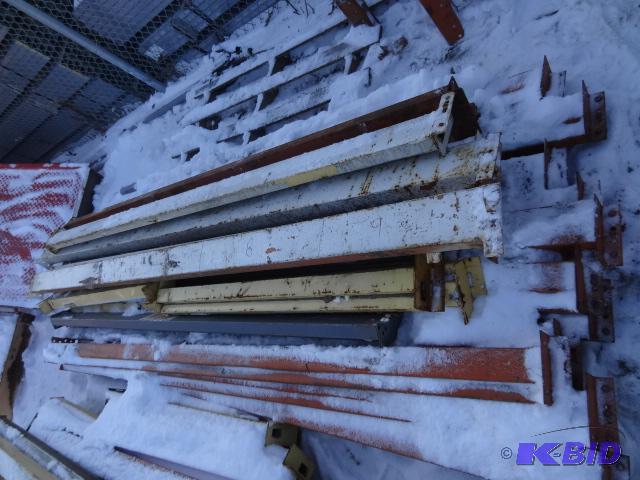 Pile of misc pallet rack beams. At least 2 di...