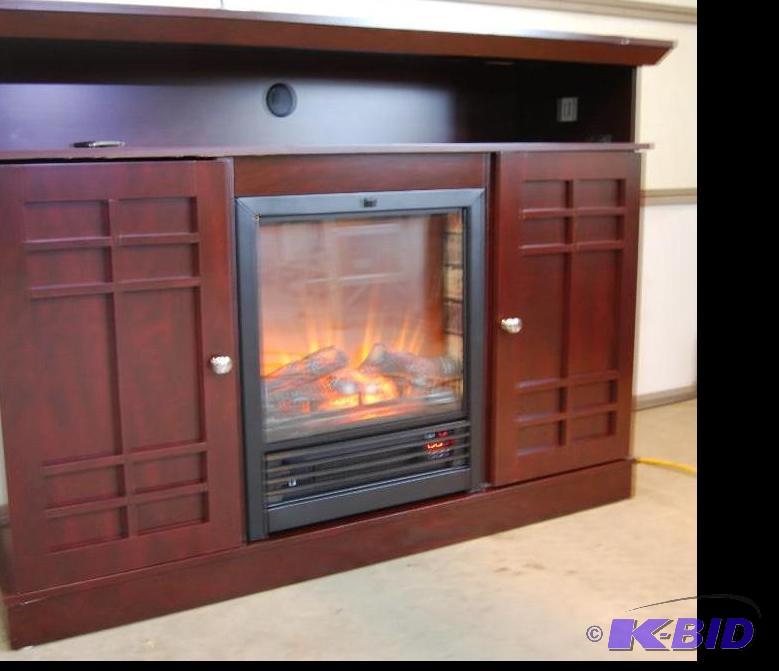 lot 64 image: Castlecreek Mission-style Media Stand Firepla...