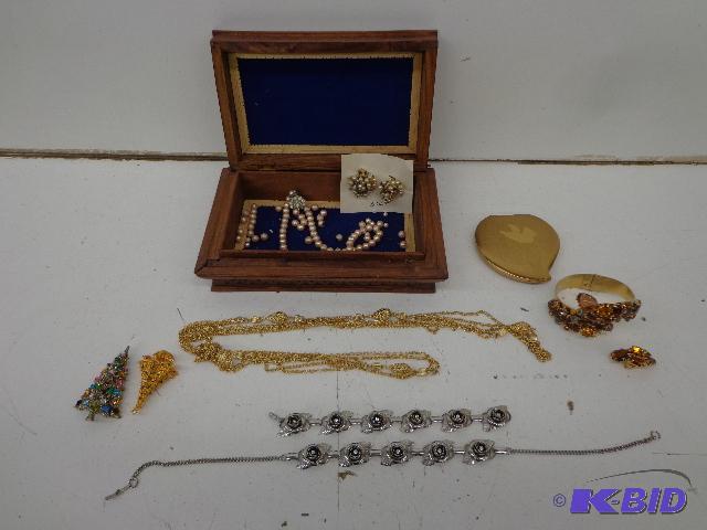 lot 10 image: Jewelry Box and More   Wooden Jewelry Box -&n...