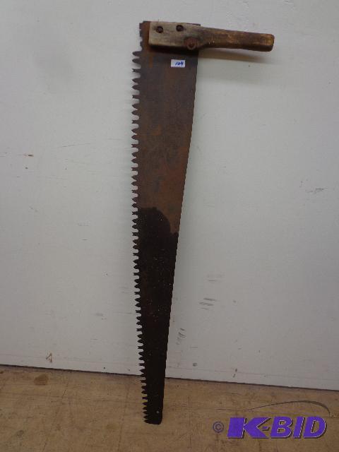 lot 104 image: Saw   48" Blade  Wooden Handle  Decent S...