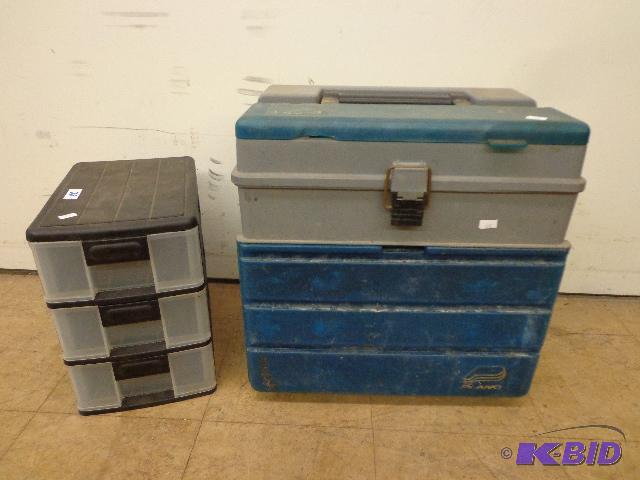 lot 28 image: Tackle Box and 3 Drawer Mini Storage Box   Ta...