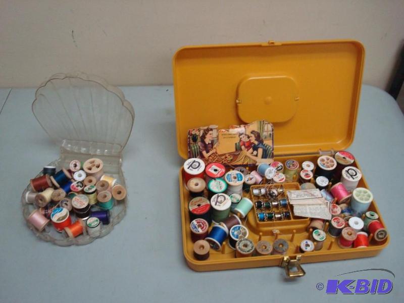 Lot Of Different Thread Some Vintage Wood Spo...