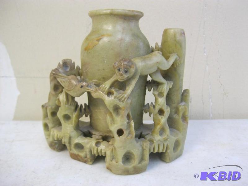 Carved Folk Art&nbspMonkey Vase...