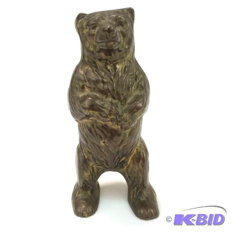 lot 16 image: Vintage Standing Bear Coin Bank - Brass