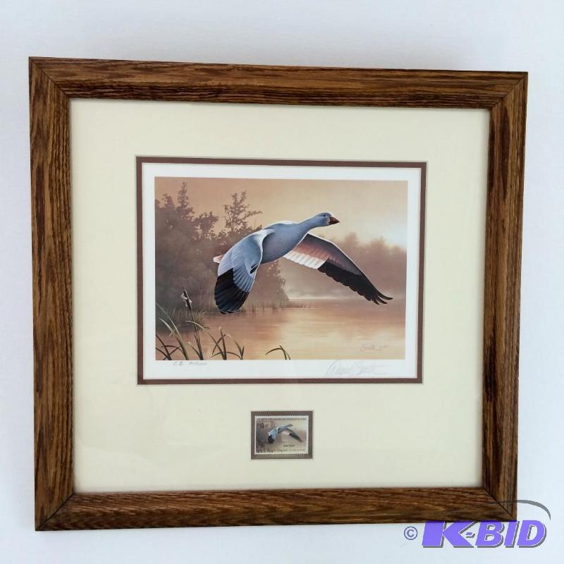 lot 35 image: Conservation stamp art Snow Goose by Daniel Smith.  Signed & Numbered Print