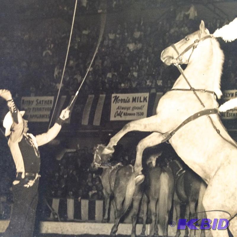 lot 5 image: Signed Large Original Black & White Photograph of Rodeo Horse & Performer