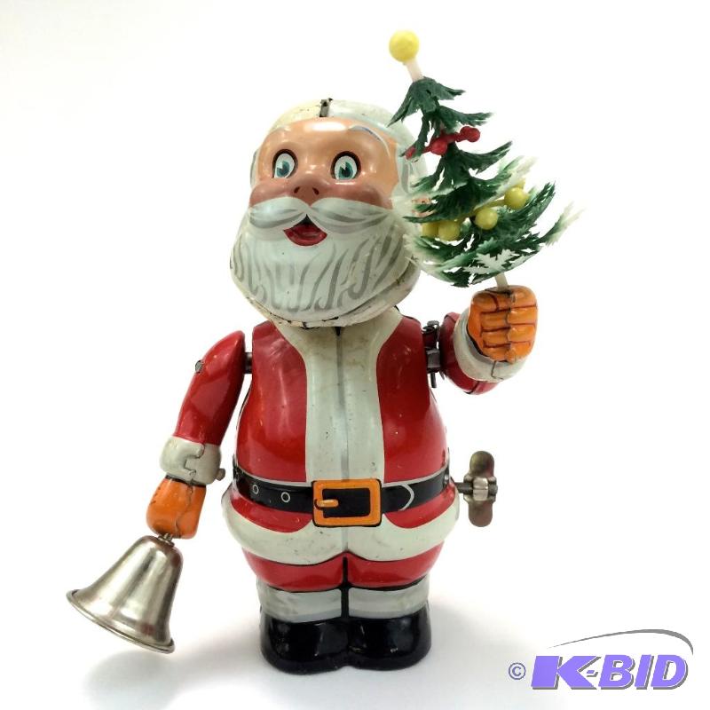 lot 16 image: Santa Claus Bell Tinger Vintage Wind-Up Tin Toy (T-N Japan) 1950s