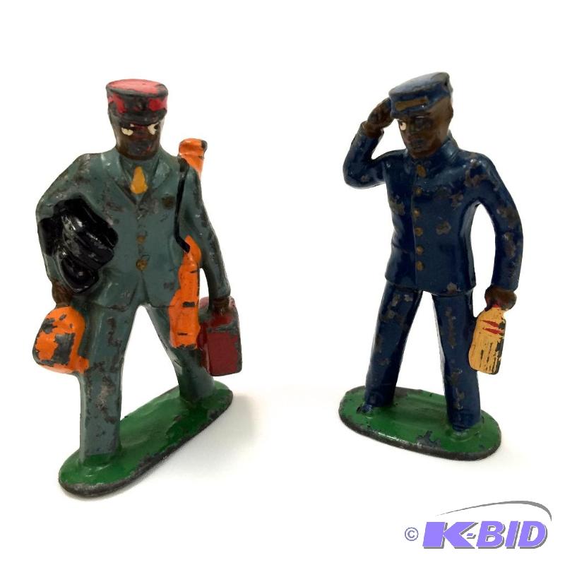 lot 19 image: Antique painted Lead Railroad Figures Pullman Porter & Red Cap