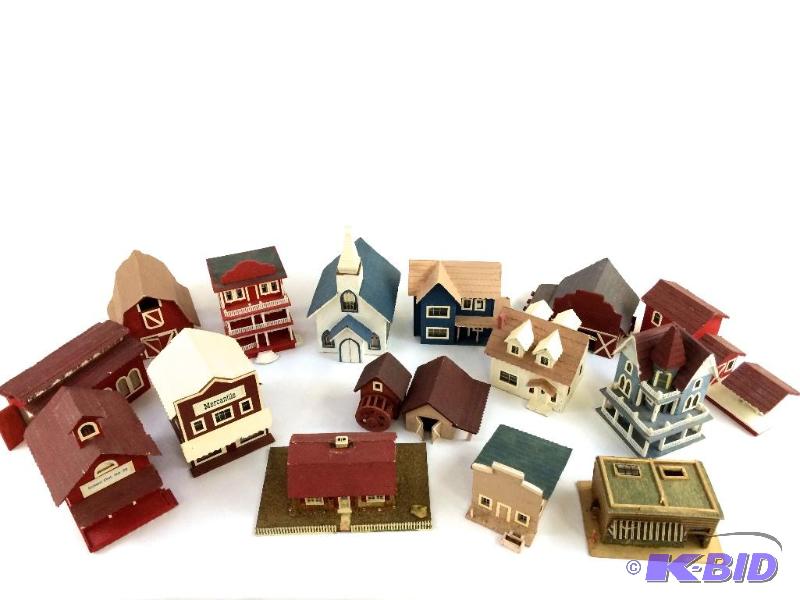 lot 2 image: Very Large Vintage  Lot of HO Scale Wooden Village Buildings