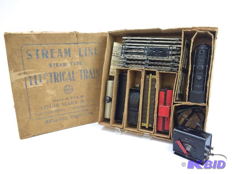 lot 6 image: Marx  999 Central Stream Line Electric Train - Complete in Box wCrossing gate & Sign additional