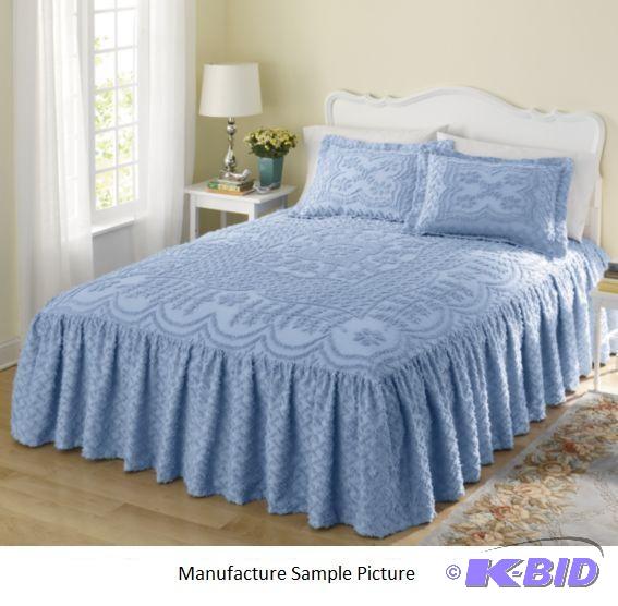 lot 123 image: Baby Blue Chenille Bedspread and Shams - Quee...