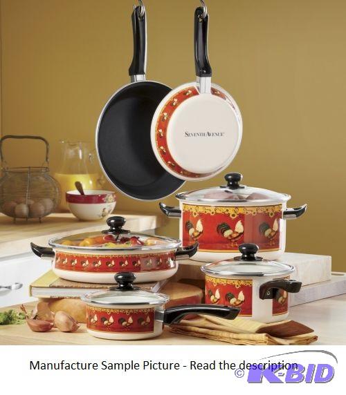 lot 18 image: Rooster Sunflower Cookware Set -&nbspThe ena...