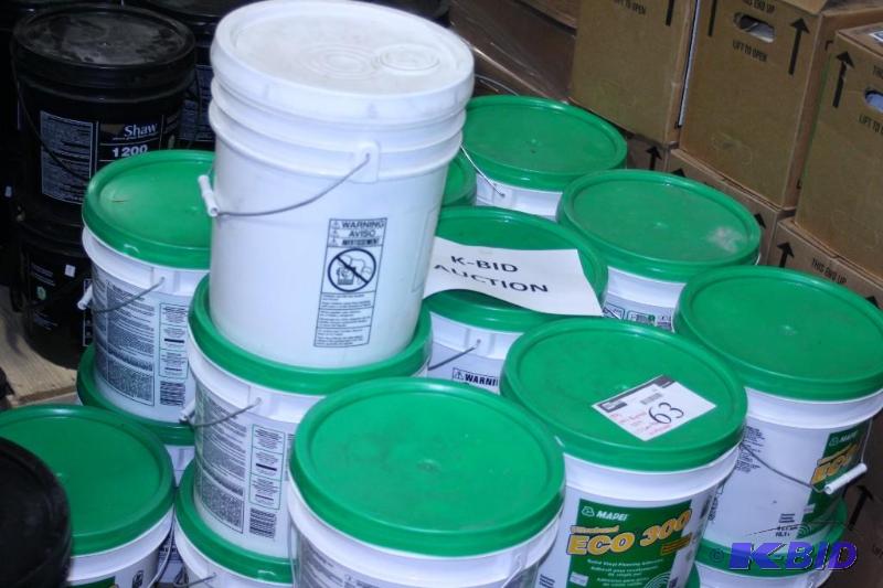 lot 63 image: Bucket Lot of Vinyl Flooring Adhesive & Cure Time Accelerator