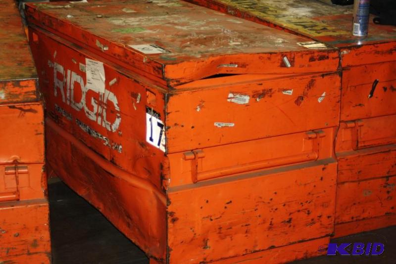 lot 80 image: Rigid Metal Dumpster wHinged Lid, 24 x 42 x 22 Dented Bottom.