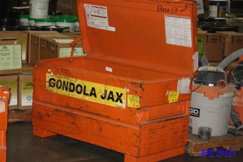 lot 82 image: Gondola Jax Metal Dumpster wHinged Lid, 24 x 42 x 22 Dented Bottom.