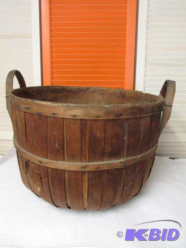 Very Large and Unusual Antique Slat Basket