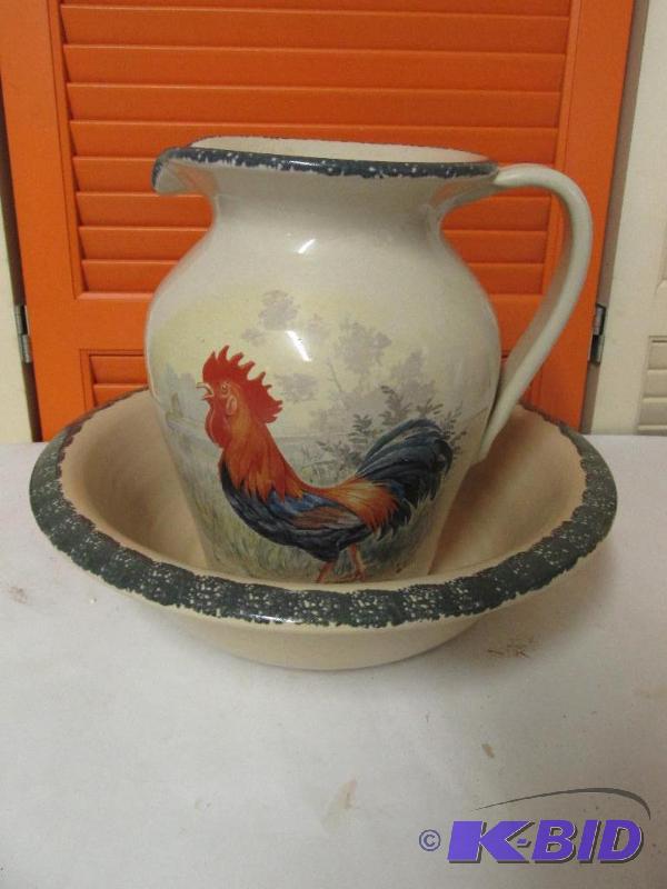 Large Chicken Bowl and Pitcher