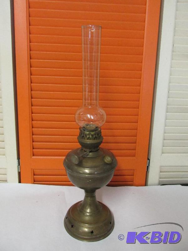 Vintage Brass over Copper Oil Lamp with Chimney and ROUND WICK