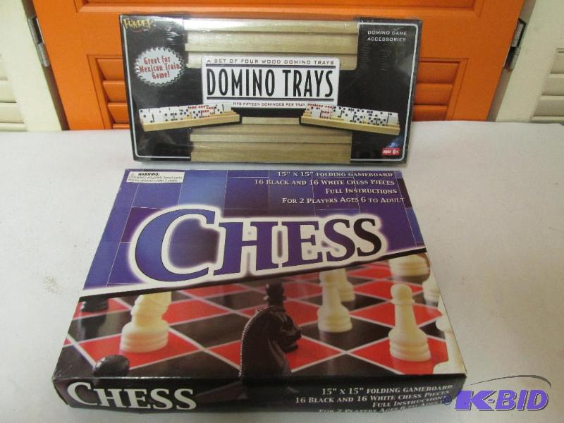 Chess Set and 2 Dominoes Trays