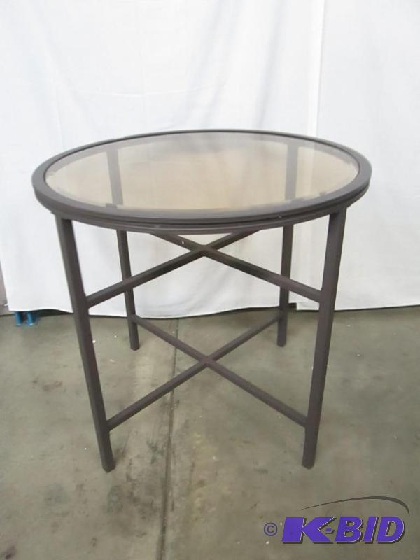 Round High-Top Metal Dining Table w Glass Top