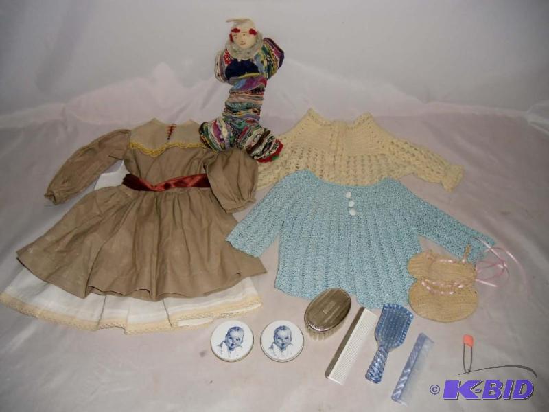 Vintage Hand-Made Baby  Doll Clothes, Brushes & Combs, Gerber Lids