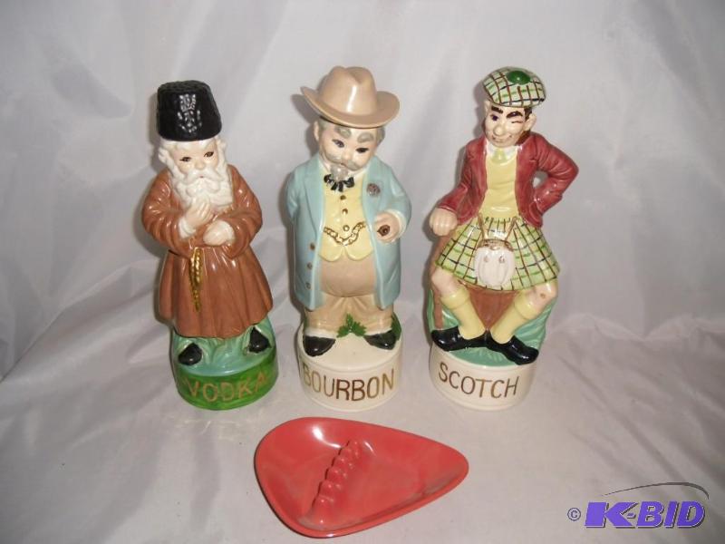 Classic Bourbon, Scotch & Vodka Liquor Decanters & Anholt Plastic Ashtray