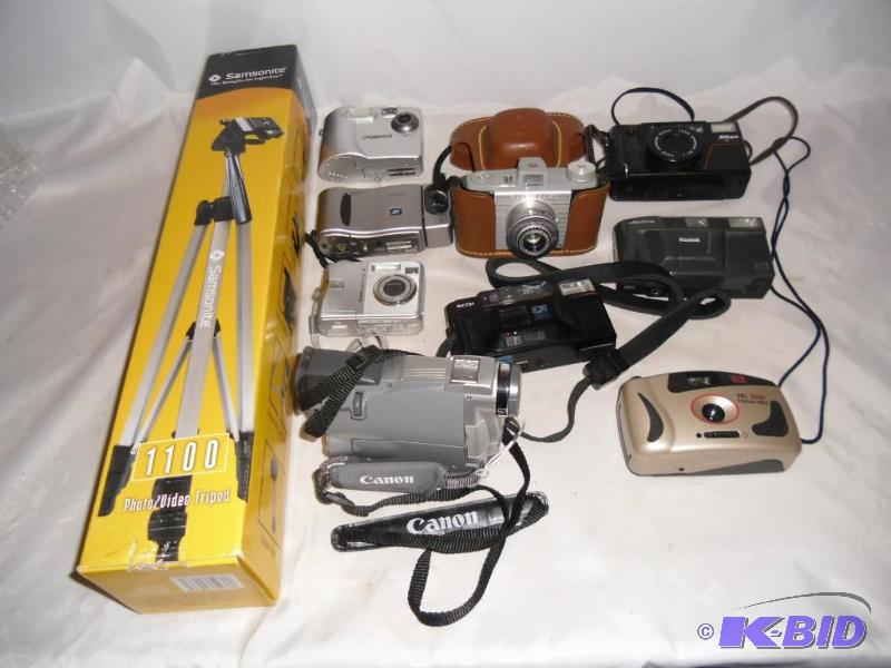 Variety of Cameras - 35mm and Digital and Camcorder and Tripod
