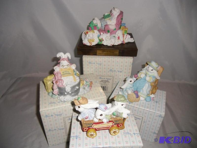 4 More Limited Edition signed Patchville Bunnies with Wood Bases and Nameplates in Boxes Lot #5