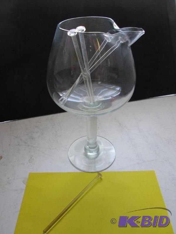 Large glass with pour spout and glass stir s...