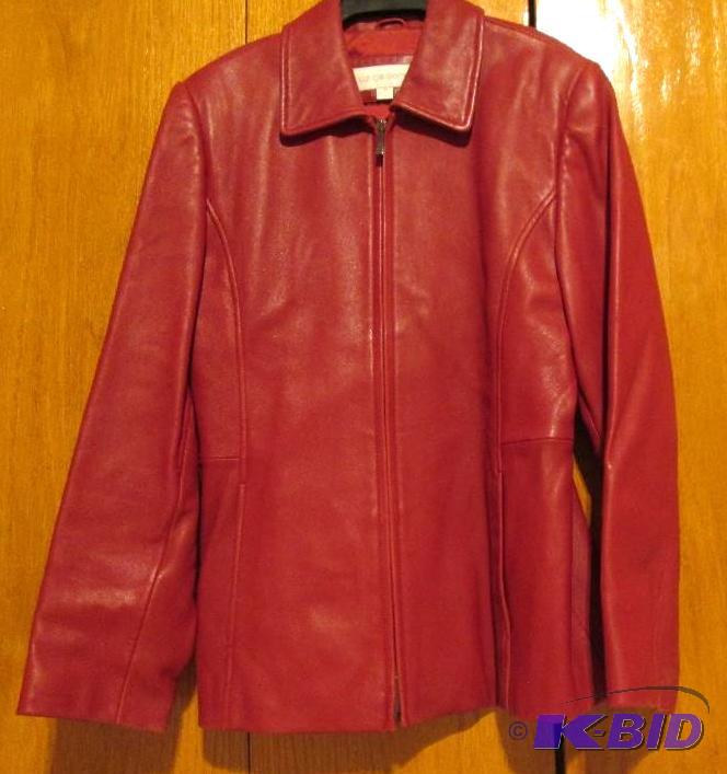 lot 97 image: Liz Clainborn red leather jacket size medium...