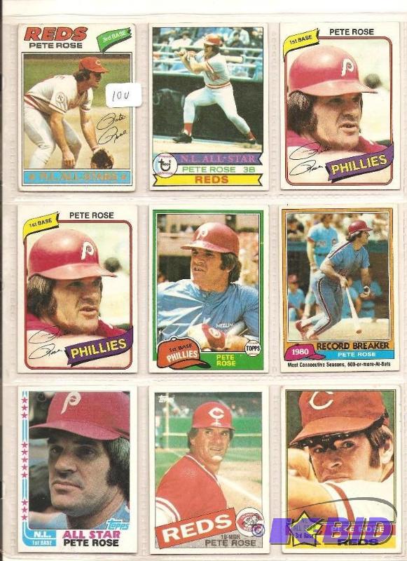 lot 100 image: 9 Pete Rose Cards