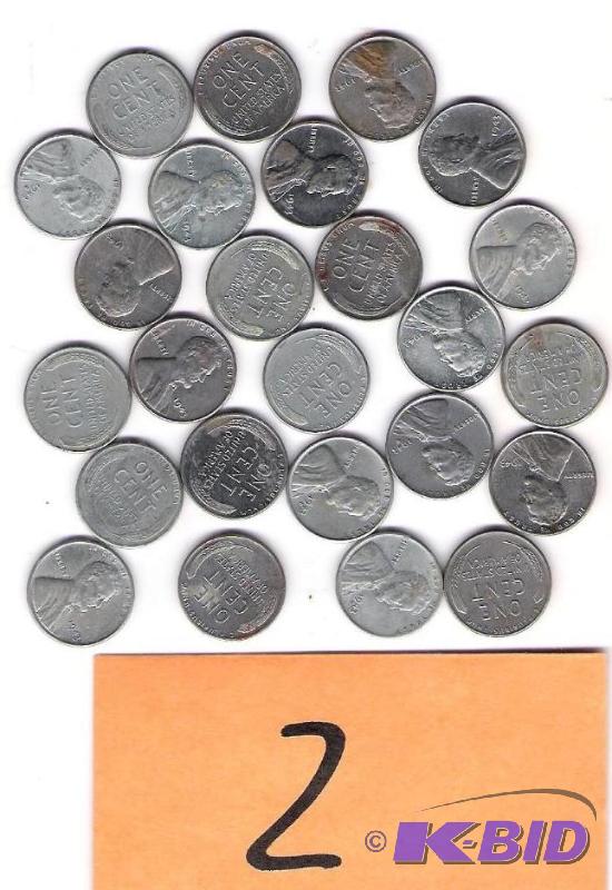lot 2 image: 25 Nice Steel Pennies