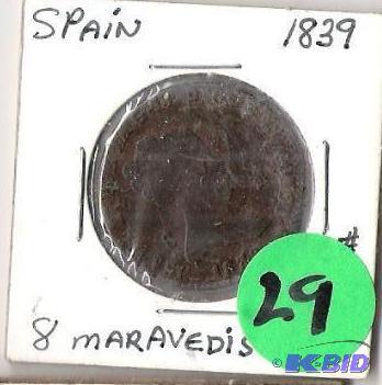 lot 29 image: 1839 Spain 8 Maravedis Coin