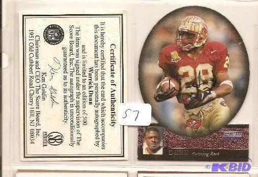 lot 57 image: Warrick Dunn Autographed card with COA