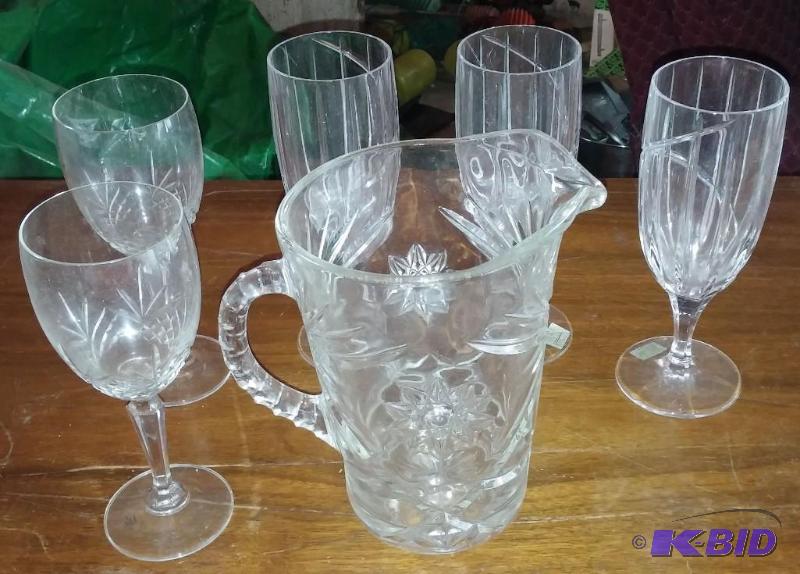 Vintage Lead Crystal Glasses with Pitcher, He...