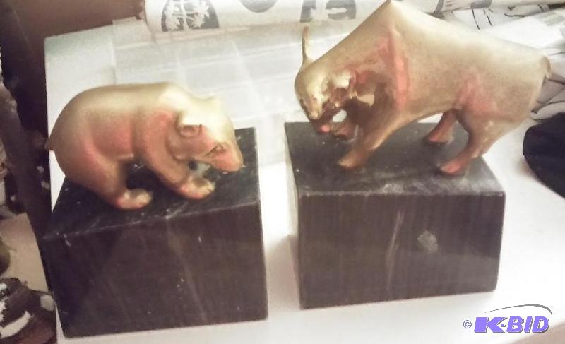 Set of Heavy Marble Bookends Bull and Bear...