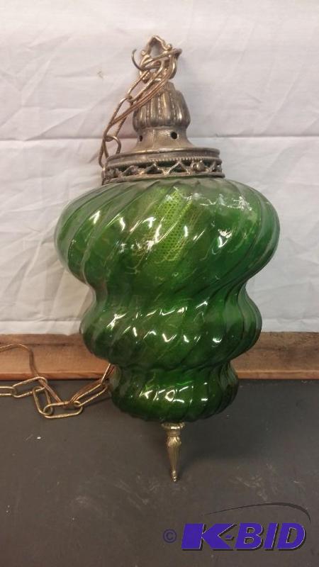 1970s Green Hanging Lamp 20&quot Long. Perf...
