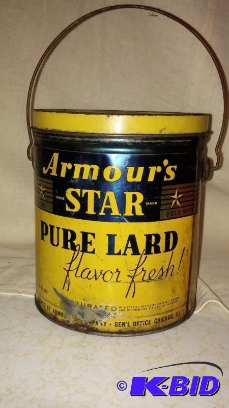 Armours Lard tin with handle and lid...